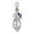 Sterling Silver Rhodium-plated Polished Amethyst and Green Quartz Leaf Pendant