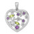 Sterling Silver Rhodium-plated Polished Amethyst and Peridot Flowers in Heart Pendant