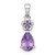 Sterling Silver Rhodium-plated Polished Amethyst Teardrop and Flower Pendant