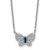 Sterling Silver Rhodium-plated Polished Blue Glass and White CZ Butterfly 16 Inch with 2 Inch Extension Necklace