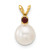 14k 7-7.5mm White Round Freshwater Cultured Pearl and .09GA Garnet Pendant