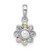 Sterling Silver Rhodium-plated Polished Green, Pink, Blue and Purple CZ and Freshwater Cultured Pearl Flower Pendant