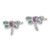 Sterling Silver Rhodium-plated Polished Green, Yellow and Pink CZ Dragonfly Post Earrings