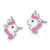 Sterling Silver Rhodium-plated Polished Multi-color Enamel Unicorn Head Children's Post Earrings