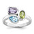 Sterling Silver Rhodium-plated Polished Pear Blue Topaz, Oval Peridot and Emerald-cut Amethyst Size 6 Ring