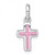 Sterling Silver Rhodium-plated Polished Pink Enamel Childrens Cross Charm Pendant