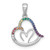 Sterling Silver Rhodium-plated Polished Rainbow Nano Crystals Double Heart Pendant