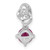 Sterling Silver Rhodium-plated Polished Round Lab Created Ruby and CZ Dangling Heart Chain Slide Pendant