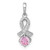 Sterling Silver Rhodium-plated Polished Round Pink and White CZ Awareness Ribbon Pendant