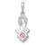 Sterling Silver Rhodium-plated Polished Round Pink and White CZ Awareness Ribbon Pendant