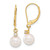 14k 7-8mm White Round Akoya Saltwater Cultured Pearl and .10 Carat Diamond Dangle Leverback Earrings
