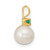 14k 7-8mm White Round Freshwater Cultured Pearl and .21EM Emerald Post Earrings and Pendant Set