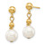 14K 7-8mm White Semi-round Freshwater Cultured Pearl Post Dangle Earrings