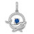 Sterling Silver Rhodium-plated Round Blue and White CZ Dolphin in Circle Pendant