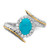 Sterling Silver Rhodium-plated with 14k Feather Accent Polished Reconstructed Turquoise Cabochon and White Topaz Ring - QR-63EE1CB9-4737