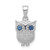 Sterling Silver Rhodium-plated with Blue Glass Owl Pendant