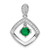 Sterling Silver RH-pltd Green Glass and Clear CZ Fancy Square Pendant