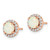 Sterling Silver Rose-tone Polished Created Opal & CZ Halo Post Earrings