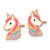 Sterling Silver Rose-tone Polished White and Rainbow Enameled Unicorn Childrens Post Earrings