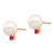 14k 8-8.5mm White Round Freshwater Cultured Pearl and .18RU Ruby Post Earrings