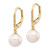 14k 8-9mm White Round Freshwater Cultured Pearl and .05 Carat Diamond Dangle Leverback Earrings