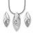 White Ice Sterling Silver Rhodium-Plated Satin and Polished Diamond Necklace and Earrings Set