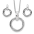 odern necklace and earring set crafted in sterling silver with rhodium plating, featuring an elegant three-ring design accented with sparkling diamonds.