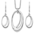 Elegant necklace and earring set crafted in sterling silver with rhodium plating, featuring an open oval design accented with sparkling diamonds.