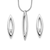 Modern sterling silver rhodium-plated necklace and earring set, featuring open marquise designs accented with sparkling diamonds.