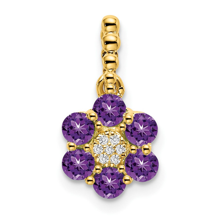 14k Amethyst and Diamond Floral Pendant