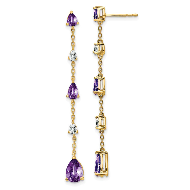 14k Amethyst and White Topaz Dangle Earrings
