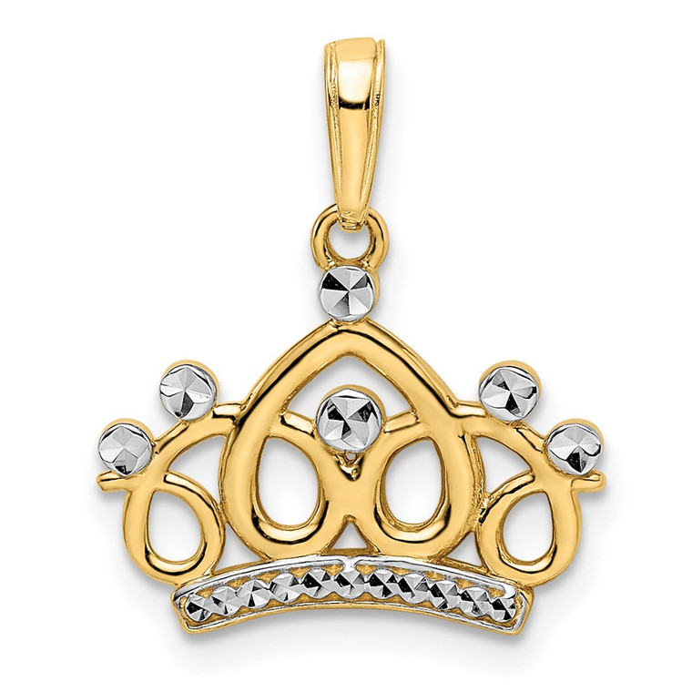 14k and White Rhodium Diamond-cut Crown Pendant - M2-25C16460-3618