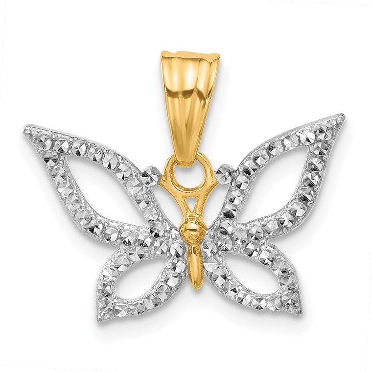 14K and White Rhodium Polished and D/C Butterfly Pendant - C4-768AD054-8936