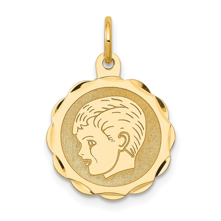 14k Boy Head on .013 Gauge Engravable Scalloped Disc Charm - XM-43B1B9BF-7849