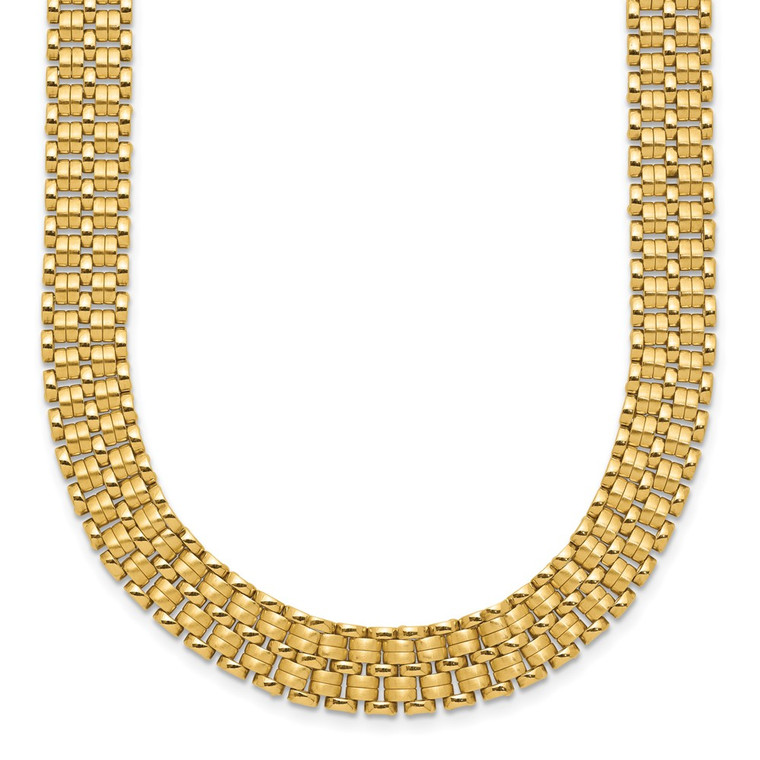 14K Brushed and Polished Basket Weave Pattern 17 inch Necklace