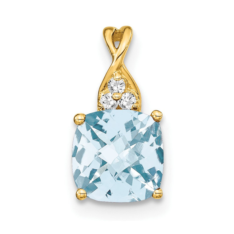 14k Checkerboard Aquamarine and Diamond Pendant