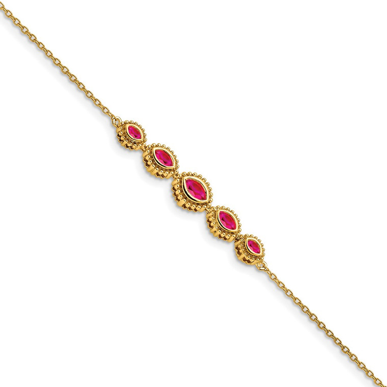 14k Complete 5-Stone Bezel-set Marquise Ruby and Chain 7 inch Bracelet