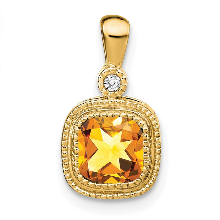 14k Cushion Citrine and Diamond Pendant - PM-D190D81E-1703