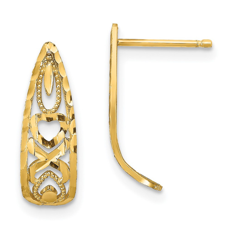 14K D/C Heart and X  Mini Post Earrings