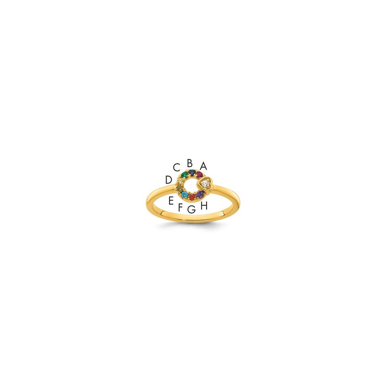 14k Diamond Heart w/8 Birthstone Mother's Circle Ring Semi-mount