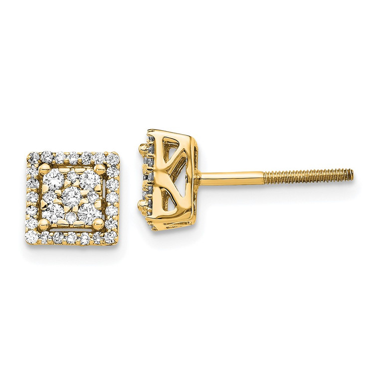 14k Diamond Square Screw Back Post Earrings - EM-BCC32D07-6201