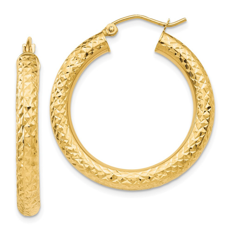 14k Diamond-cut 4mm Round Hoop Earrings - TC-66465F9B-7662