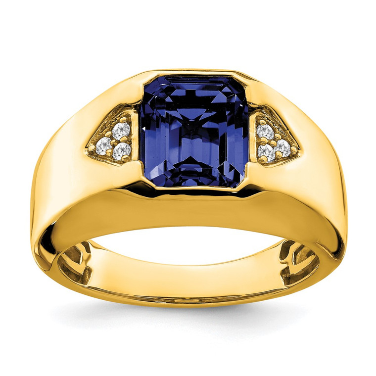 14k Emerald-cut Created Sapphire and Diamond Mens Ring - RM-4954C643-9082