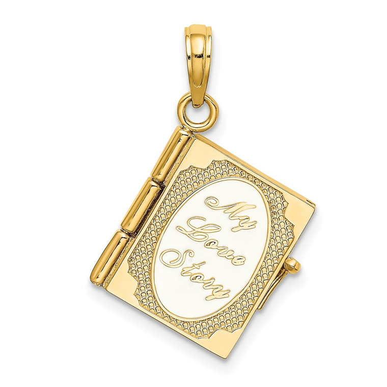 14K Enameled 3D Moveable MY LOVE STORY Book Pendant - K6-908EB75A-3848