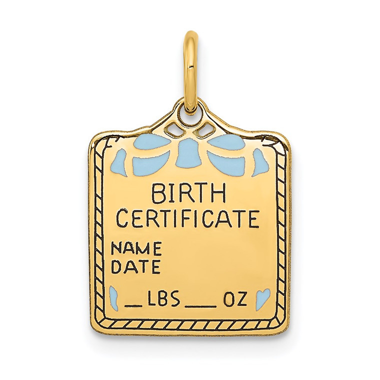 14k Enameled Blue Engravable Birth Certificate Charm - A0-CC026F3D-4168