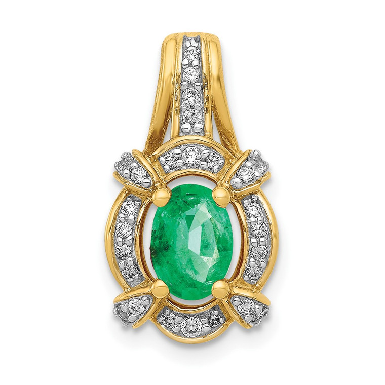 14k Fancy Diamond and Oval Emerald Pendant - PM-62FEEE16-2184