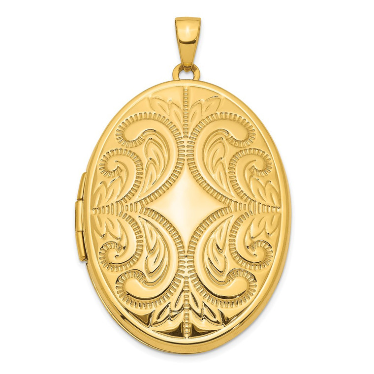 14K Fancy Engraved 38mm Oval Family Locket Holds 6 Photos