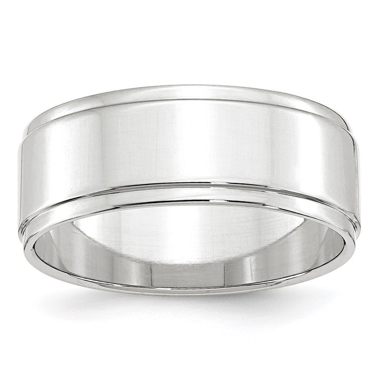 10k White Gold 8mm Flat with Step Edge Wedding Band Size 12