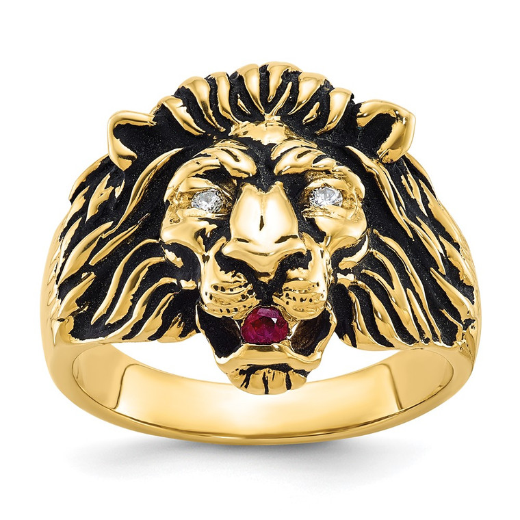 14k IBGoodman Men's Diamond and Ruby Antiqued Lion Ring Mounting