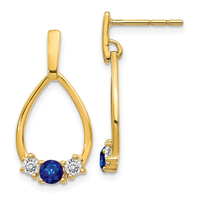 10k 1/3 carat Lab Grown Diamond VS/SI+ G+ and Created Sapphire Complete Dangle Teardrop Earrings